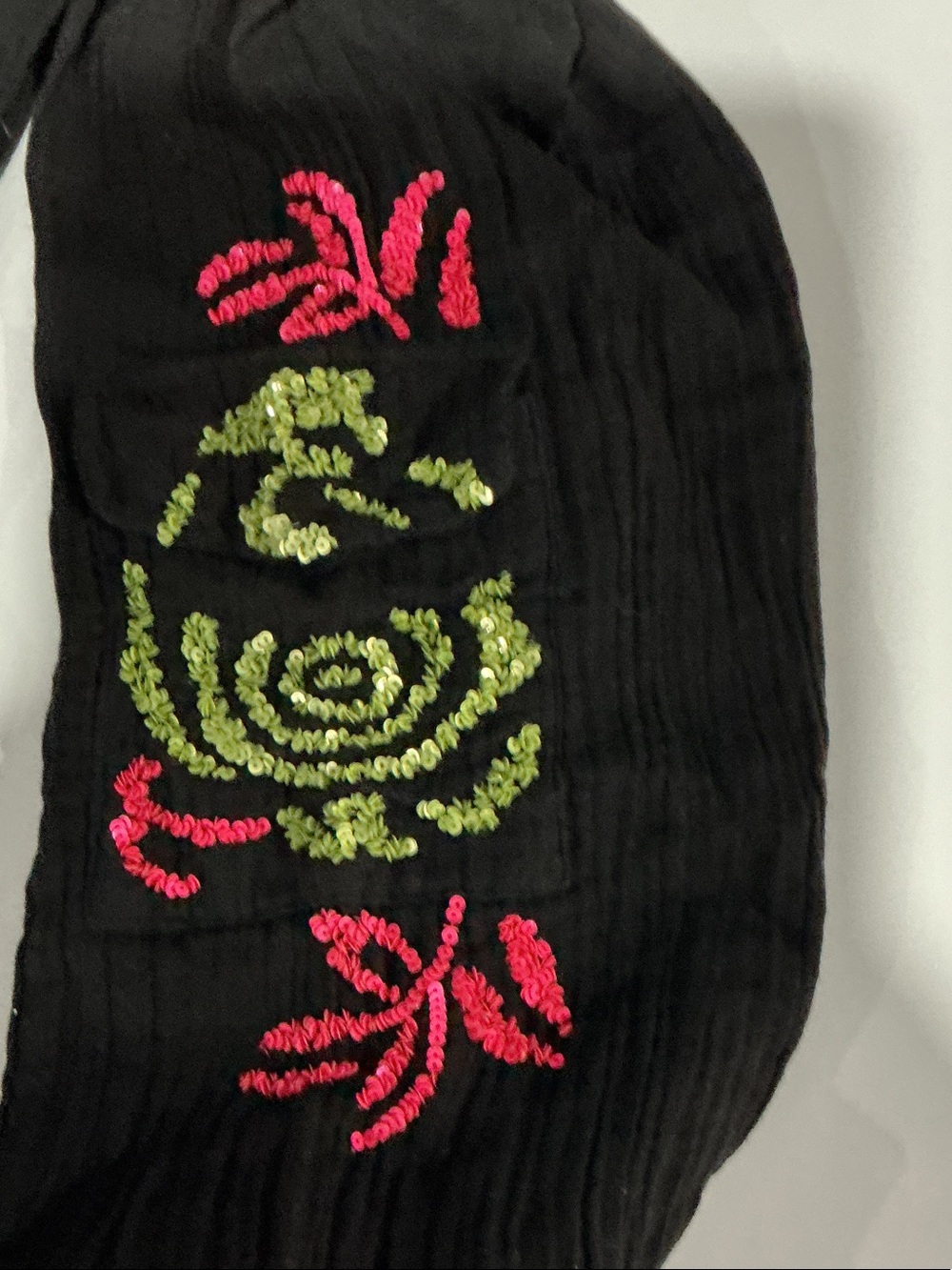 Black Jogger Pants with Pink & Green Embroidered Accents - Picture 2 of 4